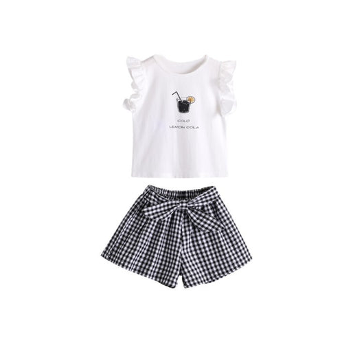 Conjunto Infantil Niña Estilo Coreano: Blusa Manga Corta y Short a Cuadros con Moño - Image 19