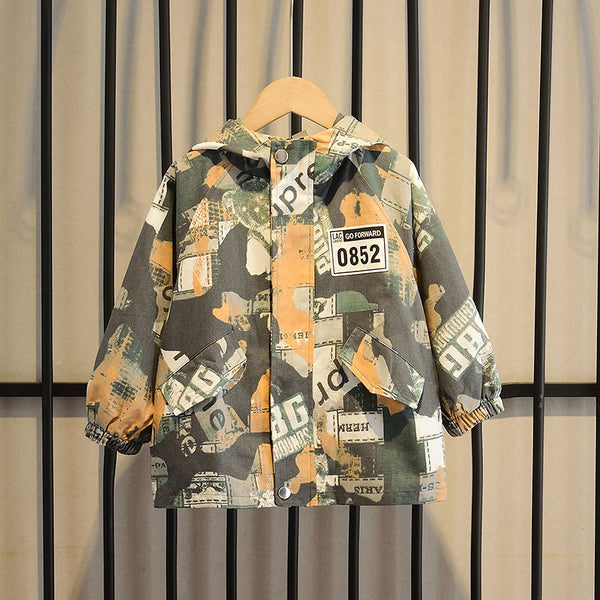 Chaqueta Camuflada con Capucha para Niños - Estilo Coreano Otoño