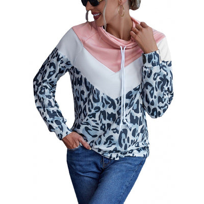 Sudadera con Capucha Patchwork Estampado Leopardo y Contraste de Colores para Mujer - Image 6