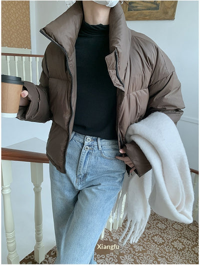 Chaqueta Acolchada Corta con Cuello Alto Estilo Americano para Mujer - Image 30
