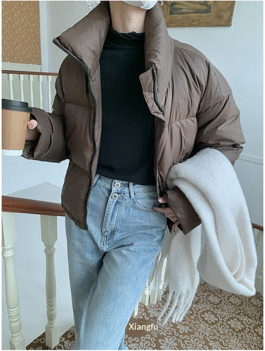 Chaqueta Acolchada Corta con Cuello Alto Estilo Americano para Mujer - Image 30