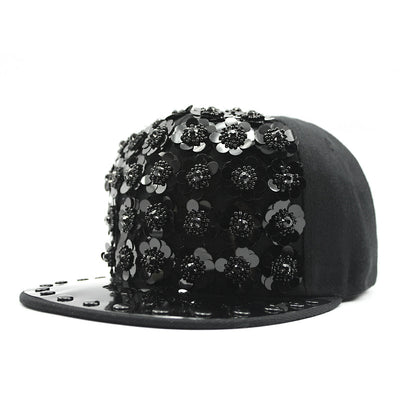 Gorra de Béisbol Hip Hop con Lentejuelas Florales y Visera Plana - Image 11