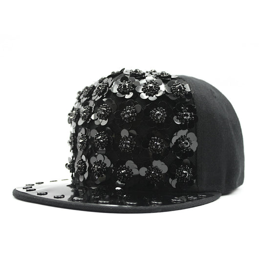 Gorra de Béisbol Hip Hop con Lentejuelas Florales y Visera Plana - Image 11