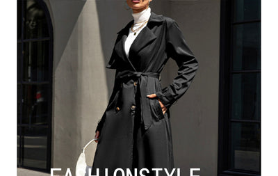 Abrigo Negro Elegante de Solapas Anchas con Cintura Ajustable - Image 16