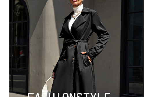Abrigo Negro Elegante de Solapas Anchas con Cintura Ajustable - Image 16