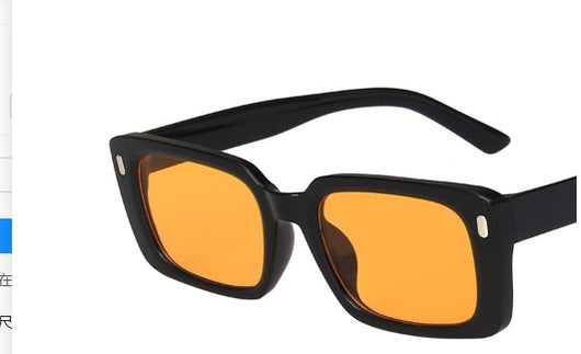 Women's retro hip hop fashion sunglasses with bright black frames, dark gray rectangular lenses, and gold accents. - Image 8
