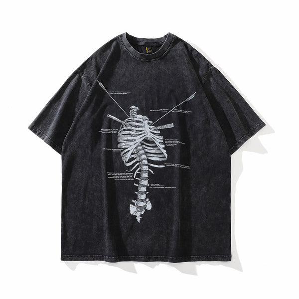 Camiseta Suelta Estampado Huesos para Hombre
