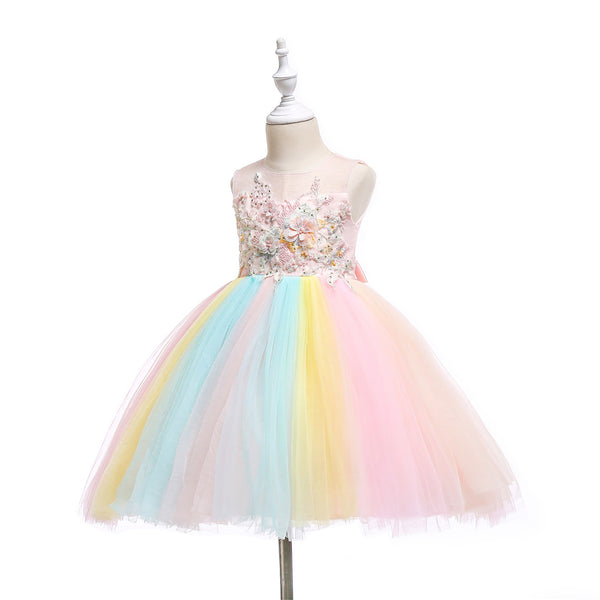Vestido de Fiesta Infantil Colorido para Niñas - Diseño de Dama de Honor y Boda