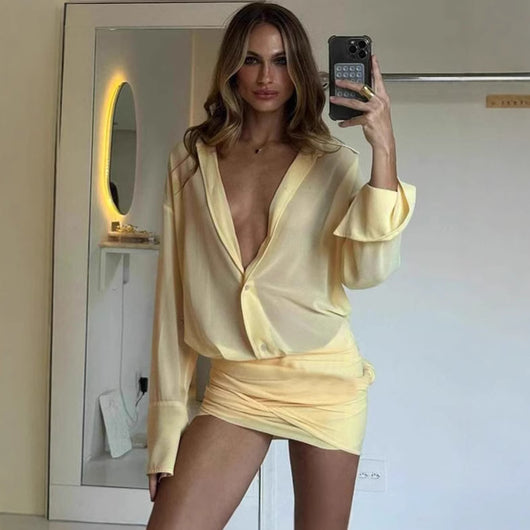 Vestido Camisero Elegante Ajustado con Encaje y Cordones - Image 4