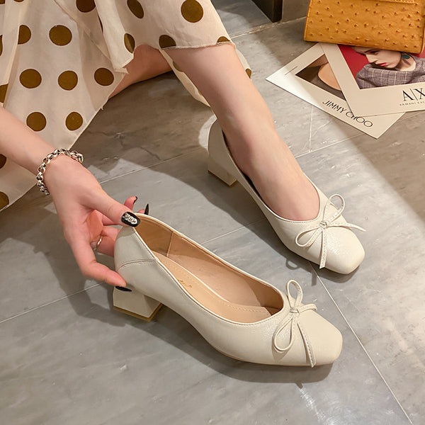Zapatos de Tacón Grueso para Mujer en Cuero Suave