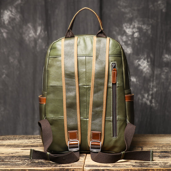 Mochila de Cuero Viaje Bicolor - Bolso Escolar Piel Suave Premium