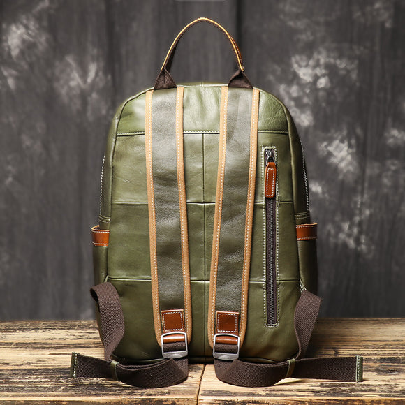 Mochila de Cuero Viaje Bicolor - Bolso Escolar Piel Suave Premium