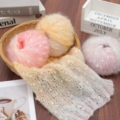 Ovillo de Lana Mohair Arcoíris Suave con Degradado de Copos de Nieve