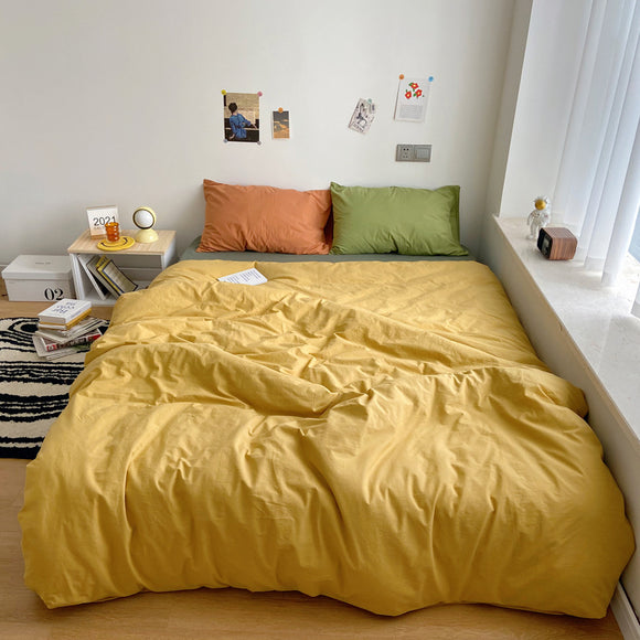 Juego de Cama Algodón Puro Lavado Estilo Japonés - Funda Nórdica y Sábanas Lisos