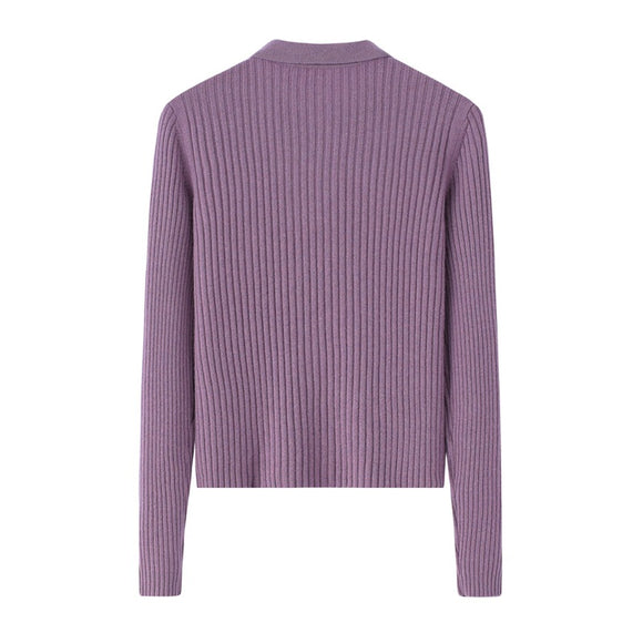 Cardigan de Cachemira Corto para Mujer - Cuello Solapa Otoño Temprano