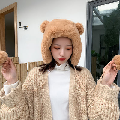 Gorro de Invierno con Orejas de Osito y Forro de Algodón Grueso
