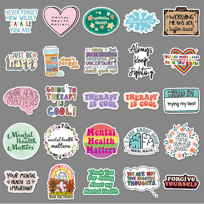50 mental health graffiti stickers with English slogans, including rainbows, hearts, and positive affirmations. - Image 3