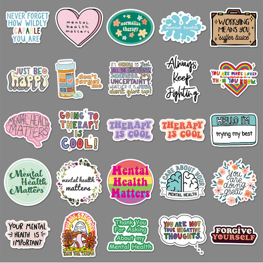 50 mental health graffiti stickers with English slogans, including rainbows, hearts, and positive affirmations. - Image 3