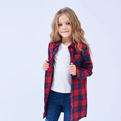 Camisa Cuadriculada de Manga Larga para Niñas - Tela Cepillada - Image 15