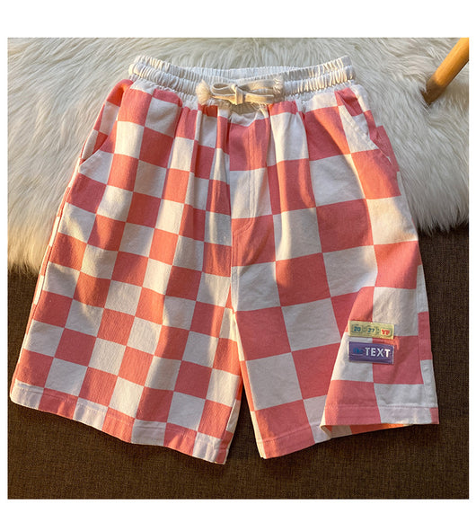 Pantalones Cortos Cuadros Contrastantes Estilo Deportivo Ancho Recto - Image 13