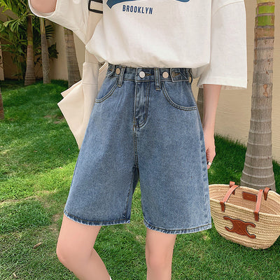 Shorts de Mezclilla Cintura Alta Rectos Anchos para Mujer - Image 8