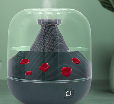 Red USB rechargeable humidifier with a clear dome top and a unique mountain-shaped interior design. - Image 17