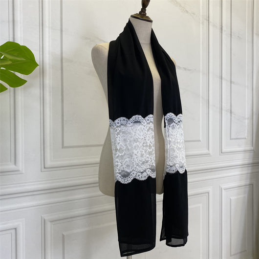 Pañuelo Bandana para Mujer con Encaje Blanco y Paneles Negros - Image 6