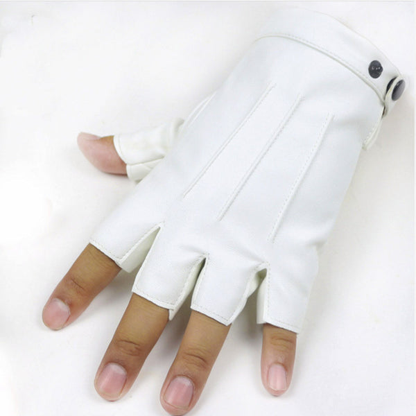 Guantes de Cuero Mitones con Tres Bandas para Hombre