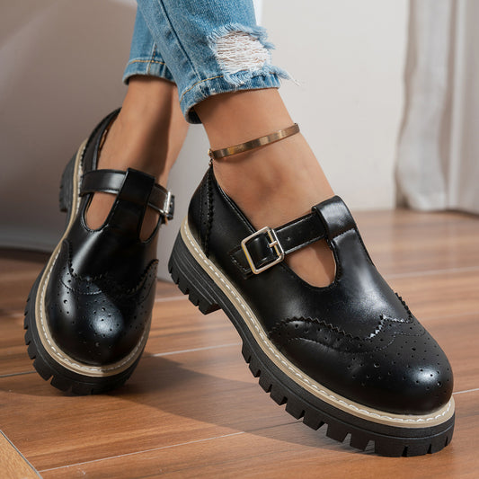 Zapatos de Tacón Retro Británico con Hebilla Calada - Image 2