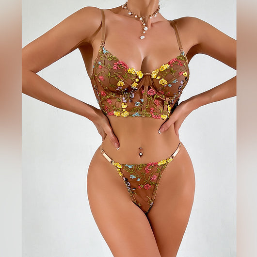 Conjunto Sexy Push Up con Encaje Floral y Detalle Espina de Pescado - Image 3