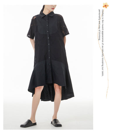 Vestido Camisero Retro Francés con Patrón Geométrico Transparente - Image 15