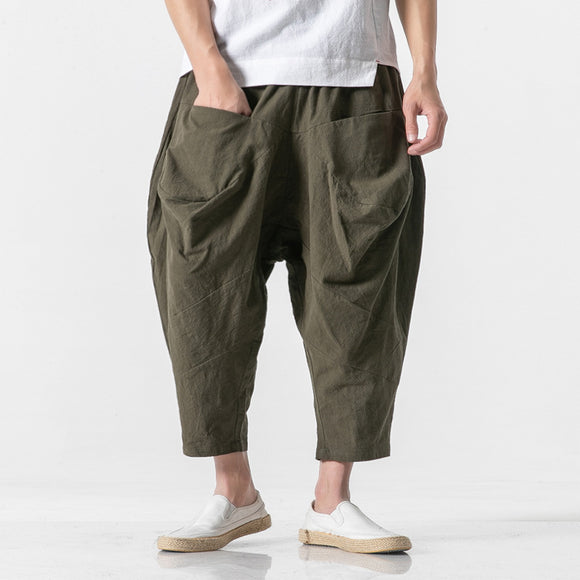 Pantalones Holgados de Algodón y Lino para Hombre