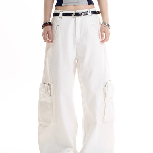 Pantalones Cargo Retro Americano Estilo Hot Girl con Múltiples Bolsillos