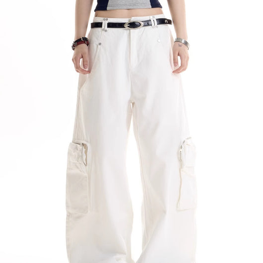 Pantalones Cargo Retro Americano Estilo Hot Girl con Múltiples Bolsillos