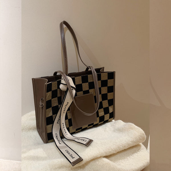 Bolso de Hombro Retro a Cuadros para Mujer