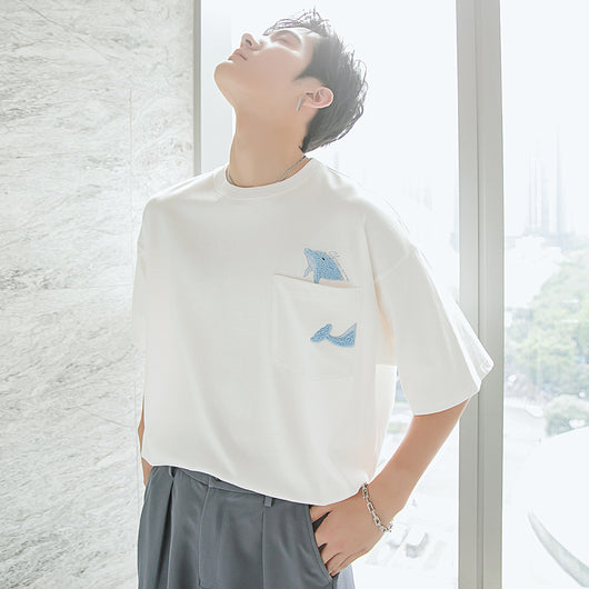 Playera Blanca con Estampado de Ballena Cartoon para Hombre