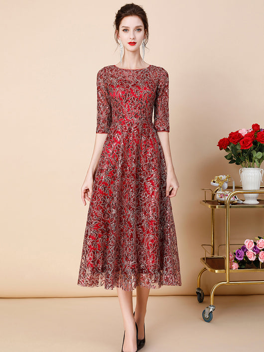 Vestido Slim Fit Elegante con Bordado Delicado para Mujer - Image 3