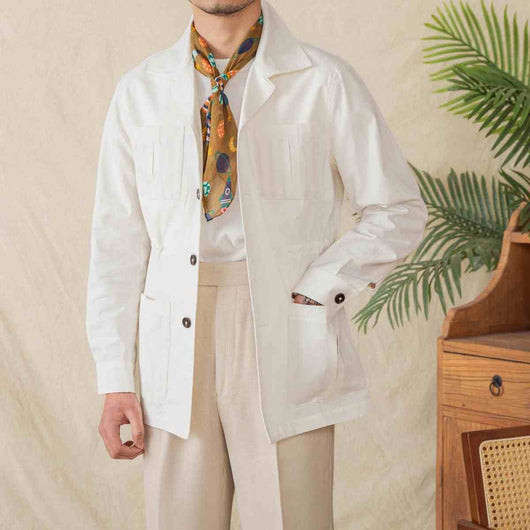Chaqueta Casual de Algodón Ligero con Cuello Cubano y Estampado Cuadros