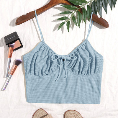 Camisola Sexy con Tirantes Delanteros y Pliegues en el Pecho