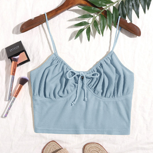 Camisola Sexy con Tirantes Delanteros y Pliegues en el Pecho