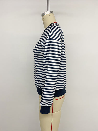 Blusa Casual Hombros Descubiertos a Rayas Manga Larga - Image 10