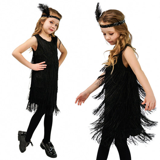 Vestido de Danza Latina Infantil Retro con Flecos para Presentaciones - Image 5