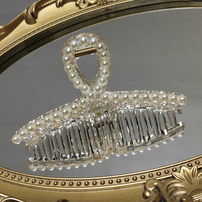 Pinza para Cabello Perla Transparente Suave Cruzada Grande - Image 9