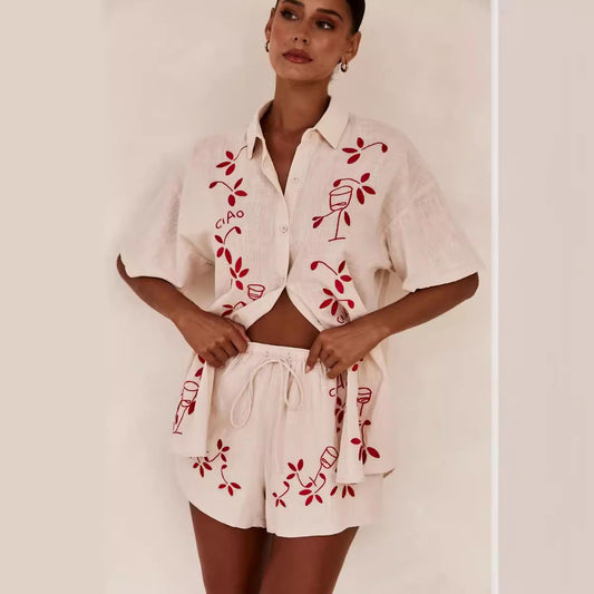 Conjunto Casual de Camisa Corta con Bordado 3D y Textura - Image 2