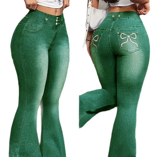 Pantalón Faux Denim con Estampado de Mariposas para Mujer - Image 5