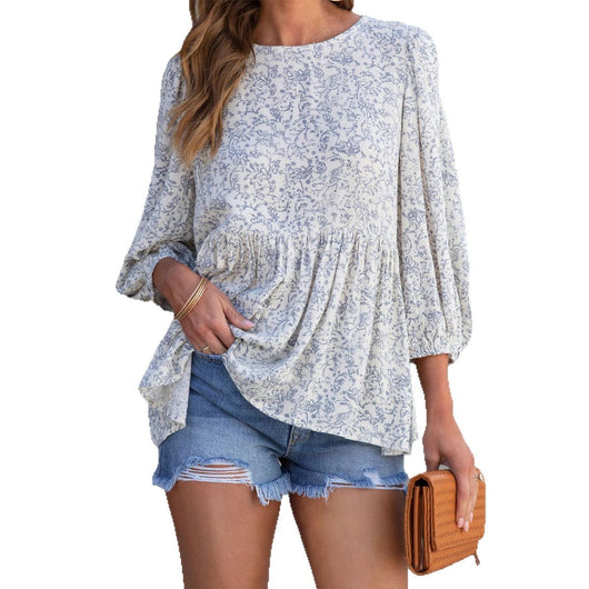 Blusa Floral Estampada con Mangas Linterna - Suelta y Cómoda para Mujer - Image 5