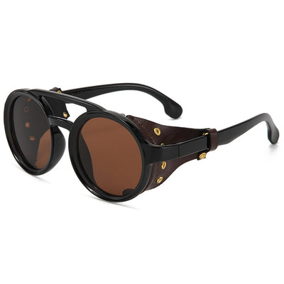 Gafas de Sol Retro Punk con Montura Redonda y Estuche de Cuero - Image 7