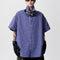 Camisa Preppy de Cuadros Azul Retro Americana de Manga Corta para Hombre