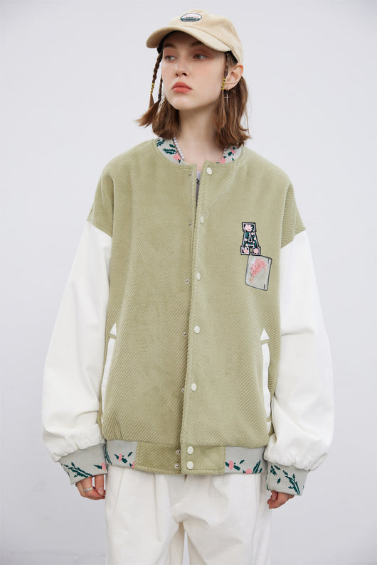 Chaqueta de Contraste con Bordado para Parejas Estudiantes - Image 5