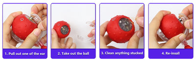 Red interactive cat toy ball with a clear outer shell, glowing blue light, and a red rope, shown with a kitten. - Image 12